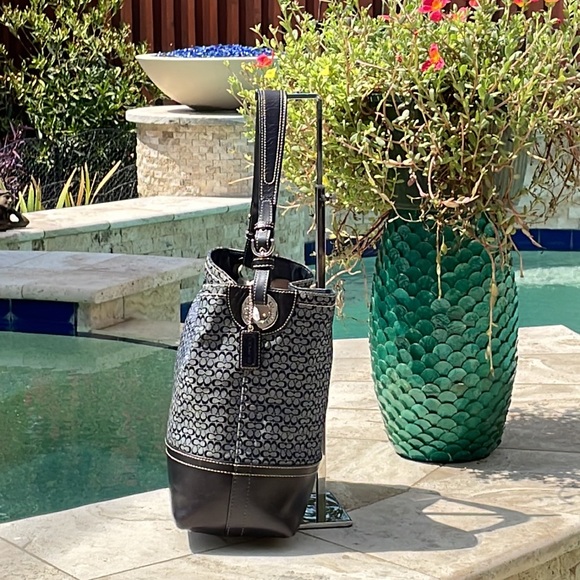 Coach Navy Blue LeatherWare Sig Canvas Tote w/Leather Trim & Silver-Toned HW - Picture 5 of 16